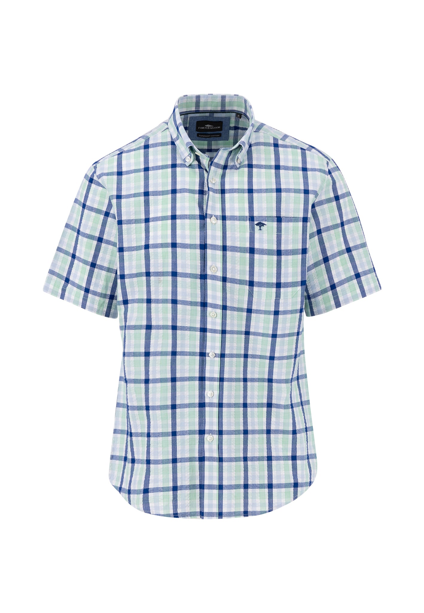 Fynch-Hatton - Mens Shirt - Combi Check - Turf Green - 1/2 sleeve 722 - Wildvine Clothing, Spalding, Lincolnshire