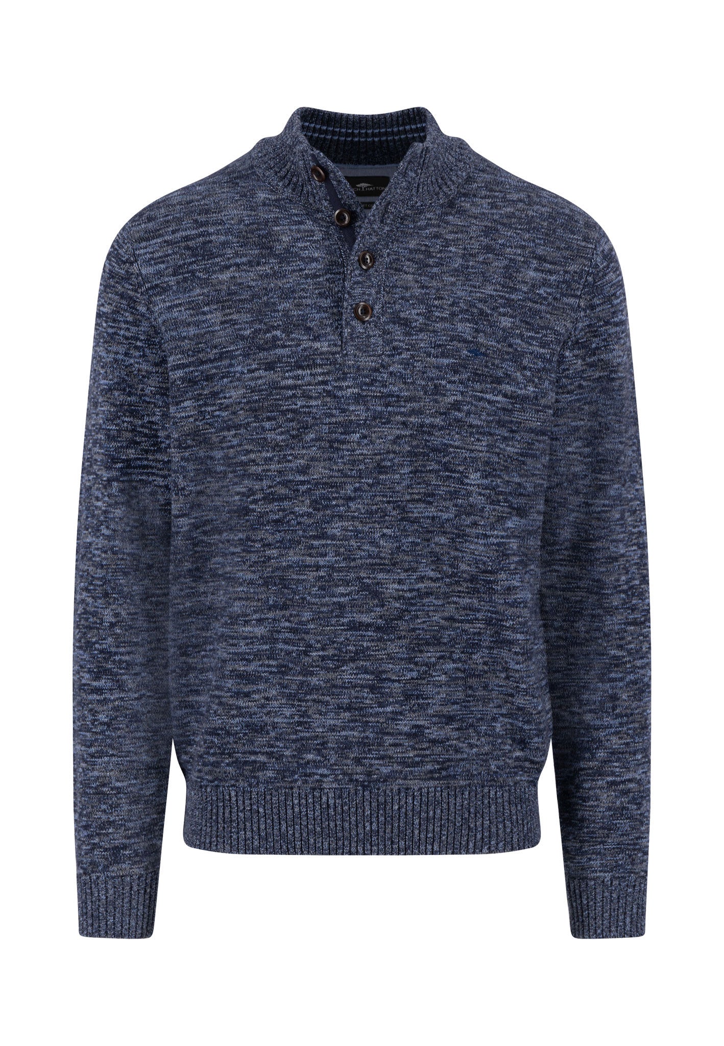Fynch-Hatton - Mens Knitwear - Buttoned Troyer, Twisted Mouline - Navy 690 - Wildvine Clothing, Spalding, Lincolnshire