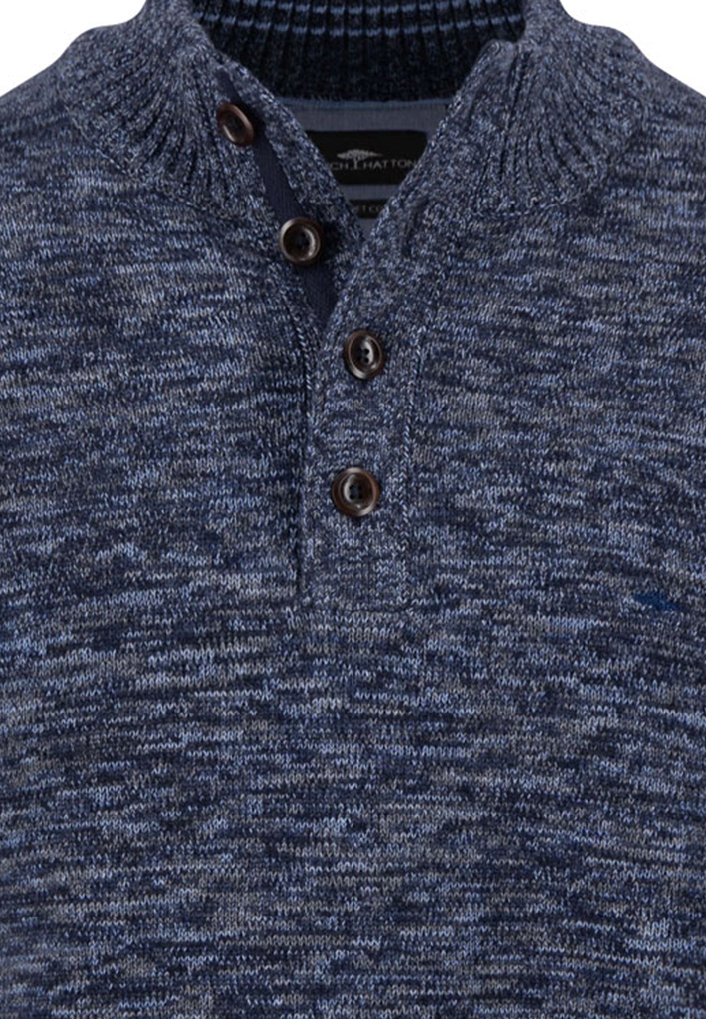 Fynch-Hatton - Mens Knitwear - Buttoned Troyer, Twisted Mouline - Navy 690 - Wildvine Clothing, Spalding, Lincolnshire