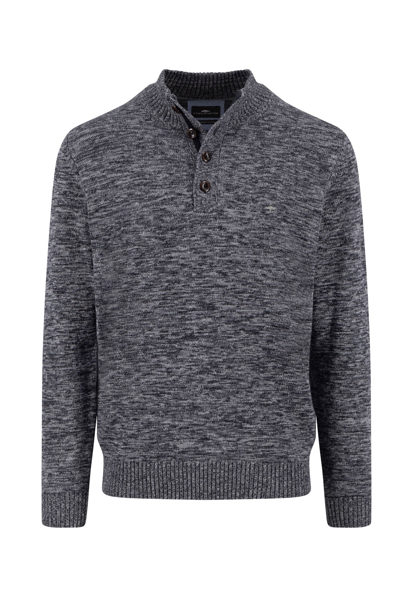 Fynch-Hatton - Mens Knitwear - Buttoned Troyer, Twisted Mouline - Charcoal 998 - Wildvine Clothing, Spalding, Lincolnshire