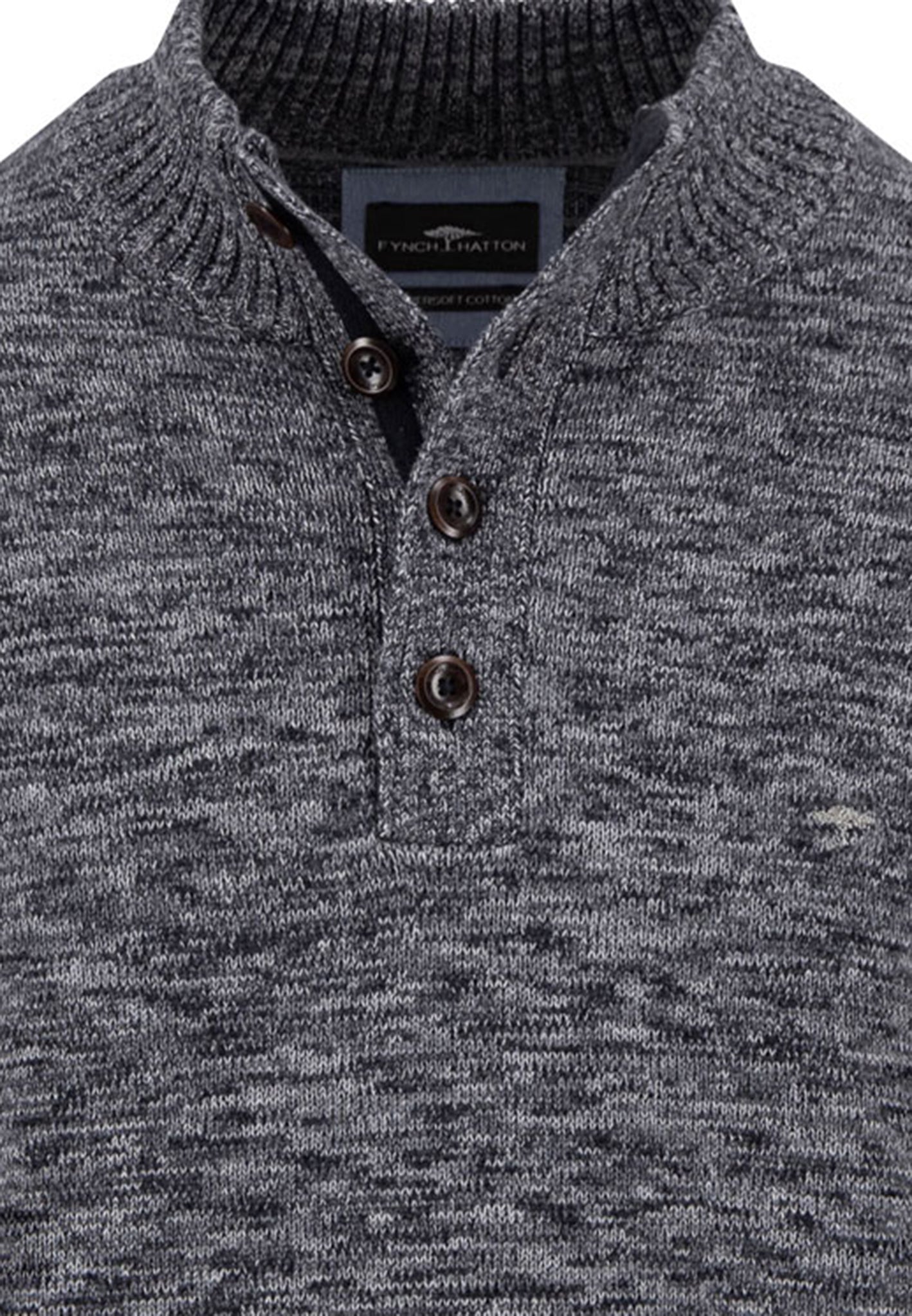 Fynch-Hatton - Mens Knitwear - Buttoned Troyer, Twisted Mouline - Charcoal 998 - Wildvine Clothing, Spalding, Lincolnshire