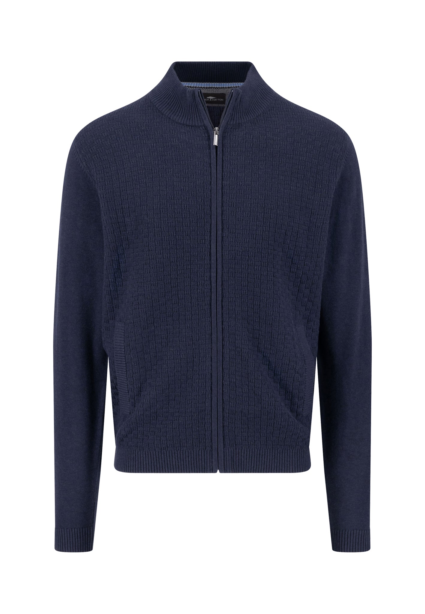 Fynch-Hatton - Mens Knitwear - Cardigan Stand-Up Strucutre - Navy 690 - Wildvine Clothing, Spalding, Lincolnshire