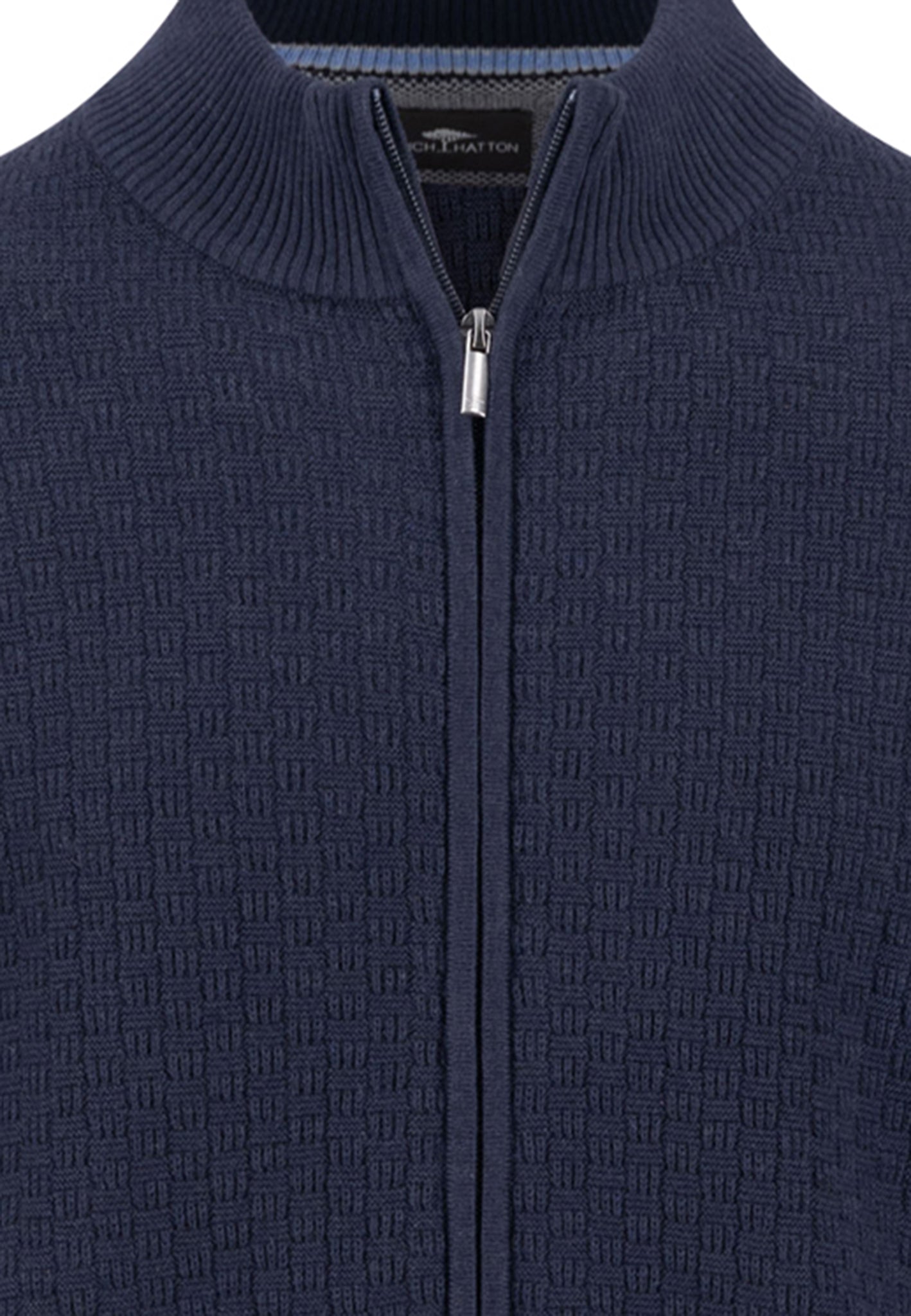 Fynch-Hatton - Mens Knitwear - Cardigan Stand-Up Strucutre - Navy 690 - Wildvine Clothing, Spalding, Lincolnshire