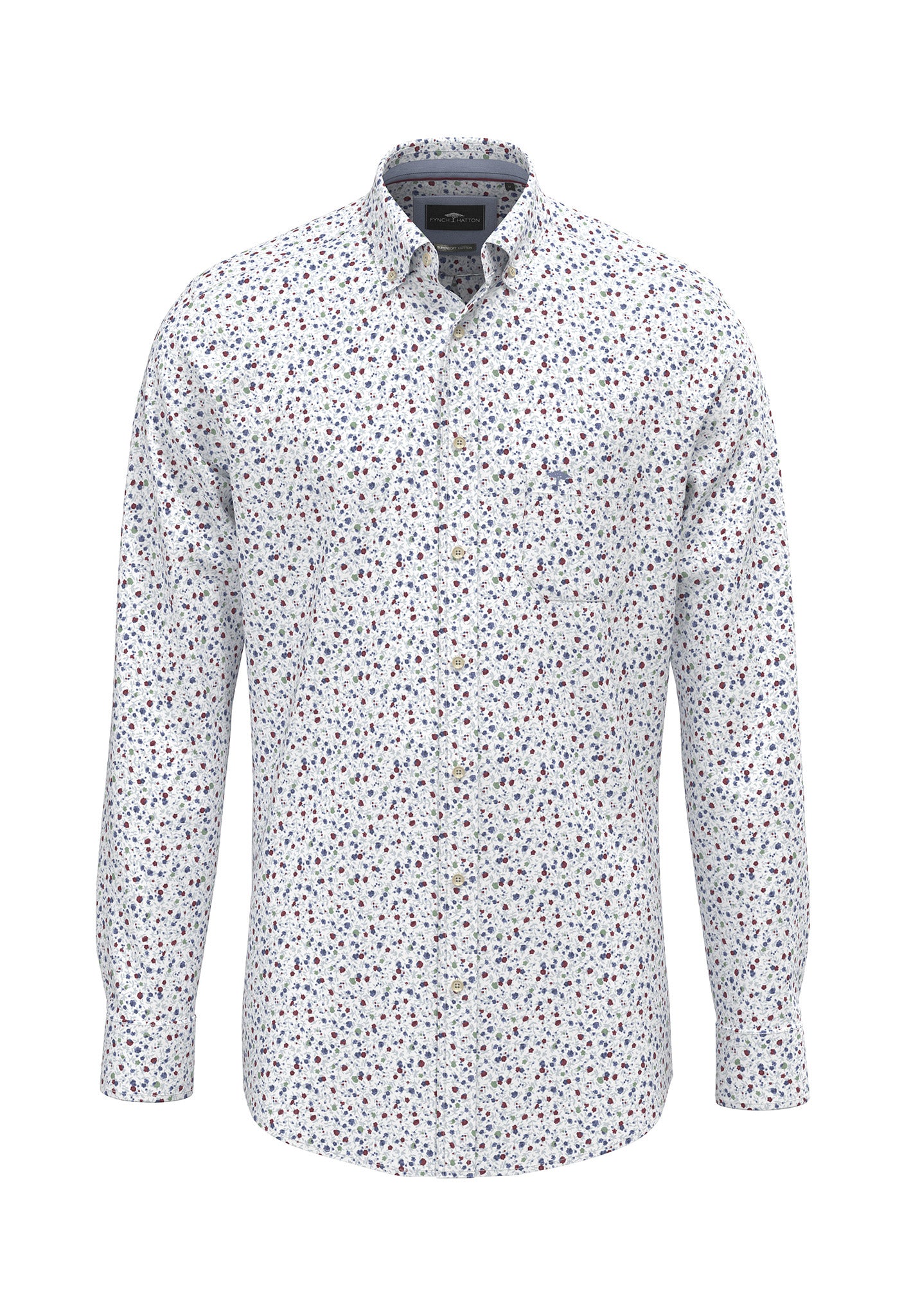 Fynch-Hatton - Mens Shirt - Flower Print - Berry - Wildvine Clothing, Spalding, Lincolnshire