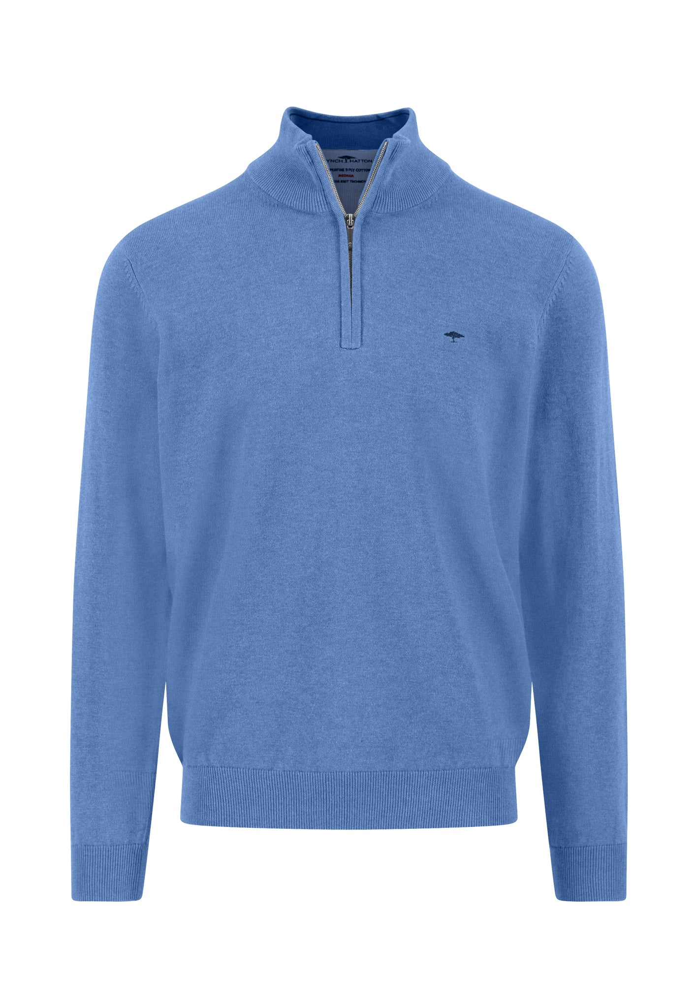 Fynch-Hatton - Mens Knitwear - Troyer-Zip, Superfine - Crystal Blue - Wildvine Clothing, Spalding, Lincolnshire