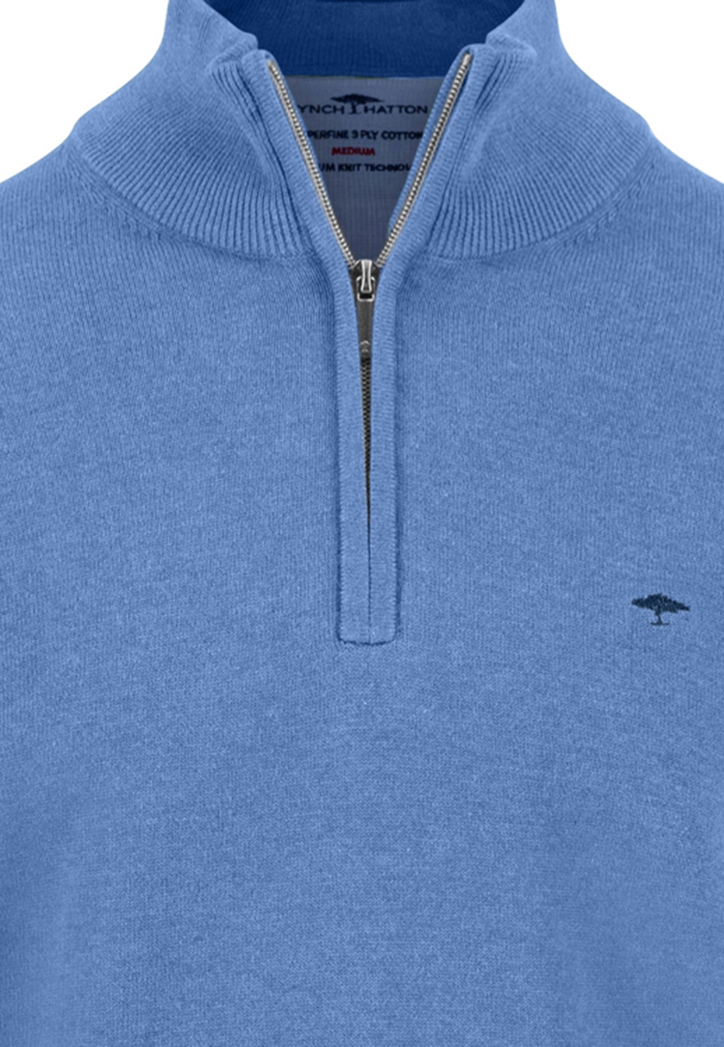 Fynch-Hatton - Mens Knitwear - Troyer-Zip, Superfine - Crystal Blue - Wildvine Clothing, Spalding, Lincolnshire