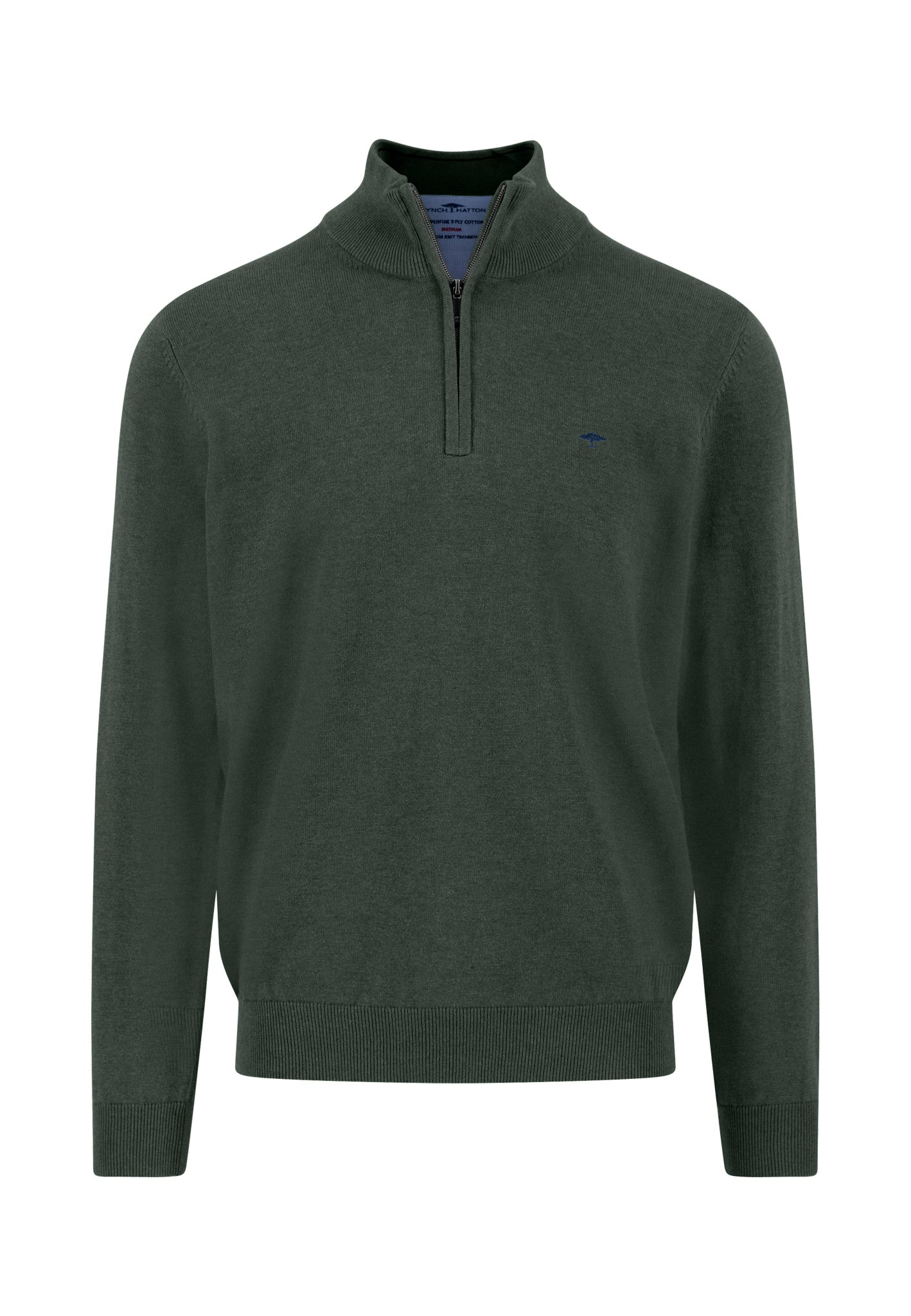 Fynch-Hatton - Mens Knitwear - Troyer-Zip, Superfine - Dark Ivy - Wildvine Clothing, Spalding, Lincolnshire