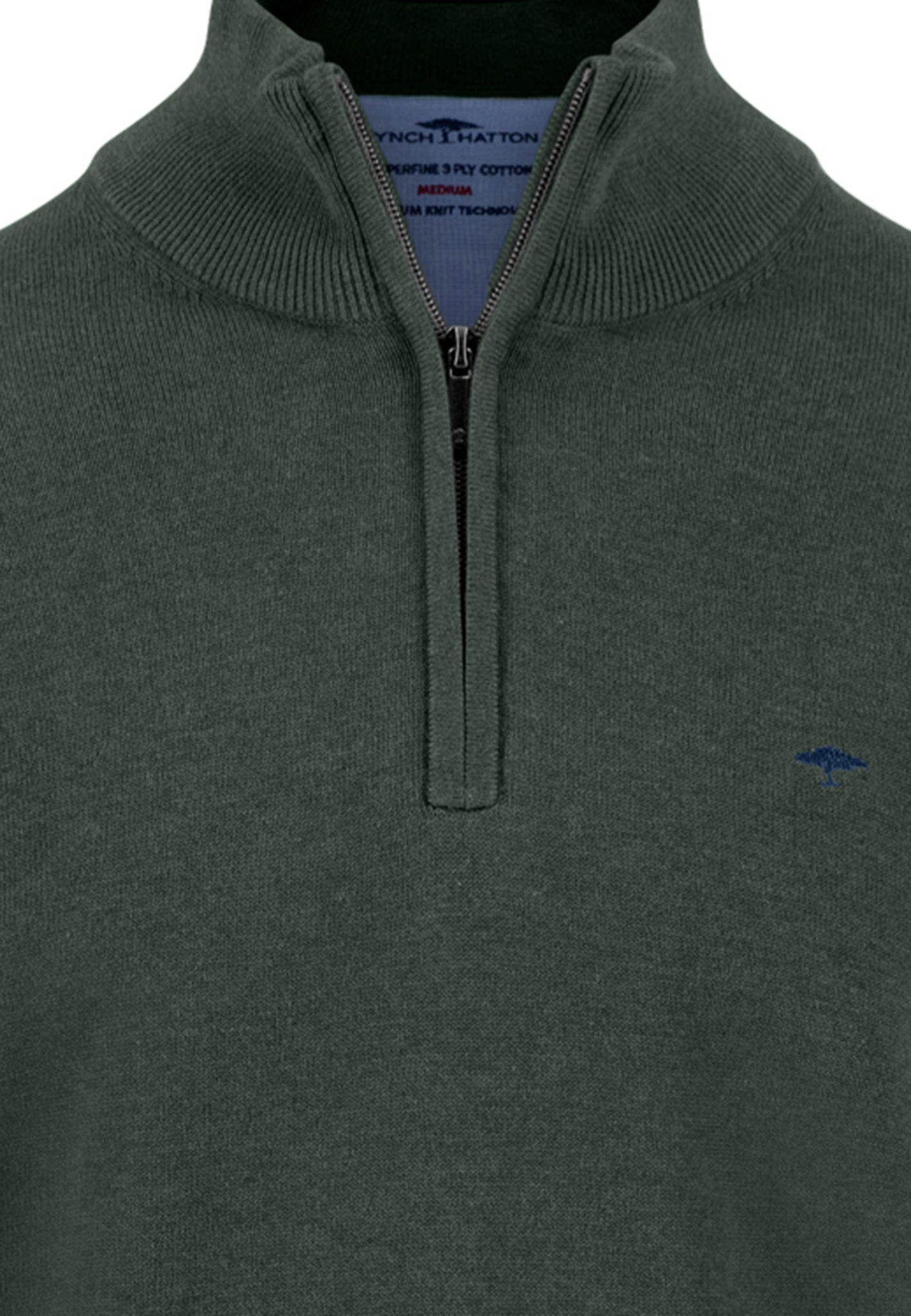 Fynch-Hatton - Mens Knitwear - Troyer-Zip, Superfine - Dark Ivy - Wildvine Clothing, Spalding, Lincolnshire