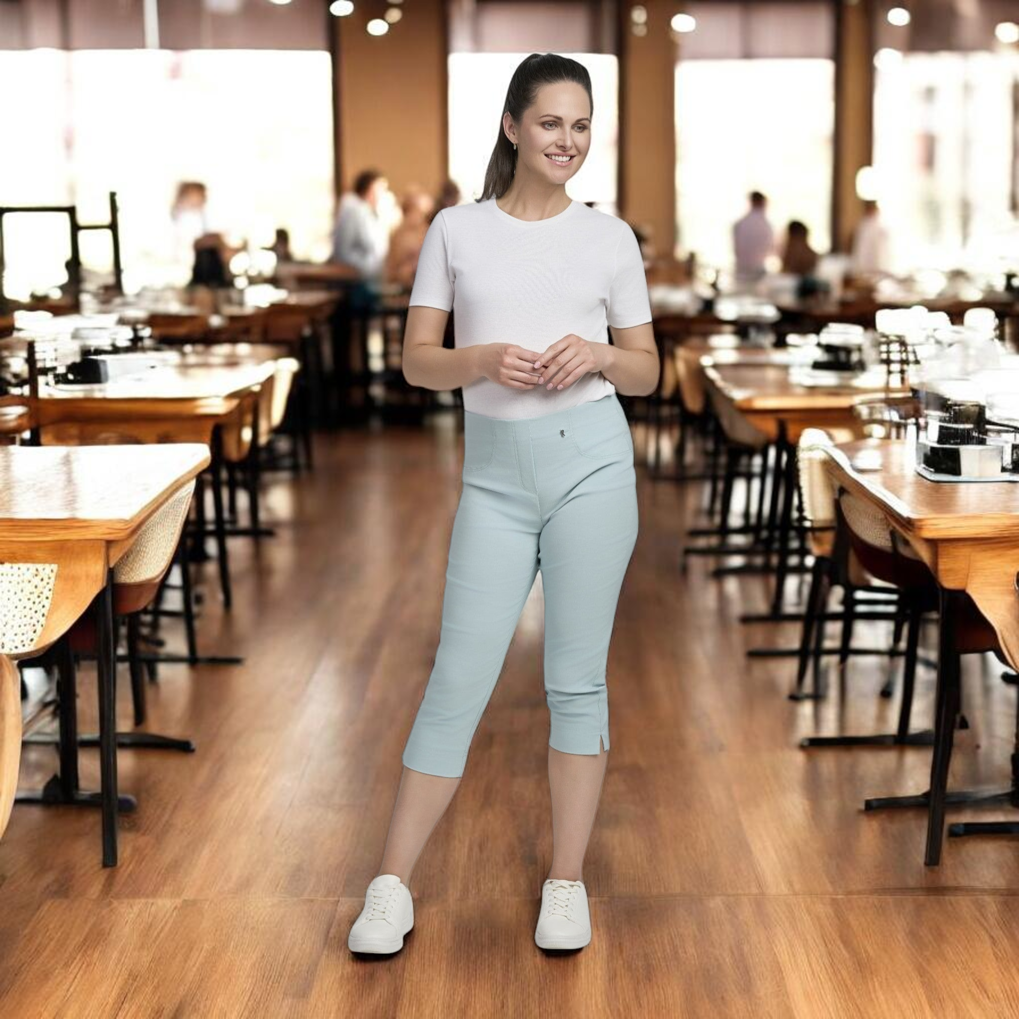 Pinnns - Ladies - Bengaline Crop Trousers With Pockets - Duck Egg - 226C - Wildvine Clothing, Spalding, Lincolnshire