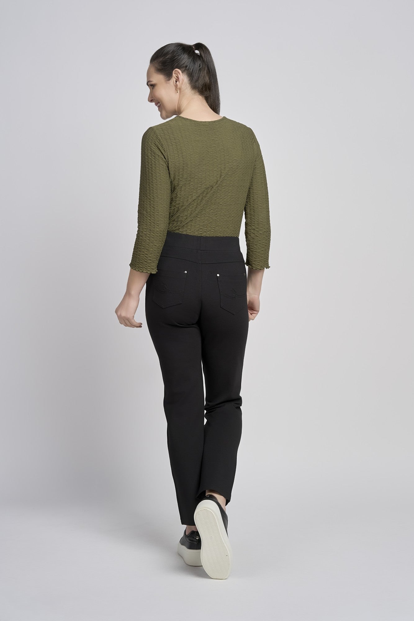 Pinnns - Ladies Ponte Jean Style Pull Up Trouser - Black 280T - Wildvine Clothing, Spalding, Lincolnshire