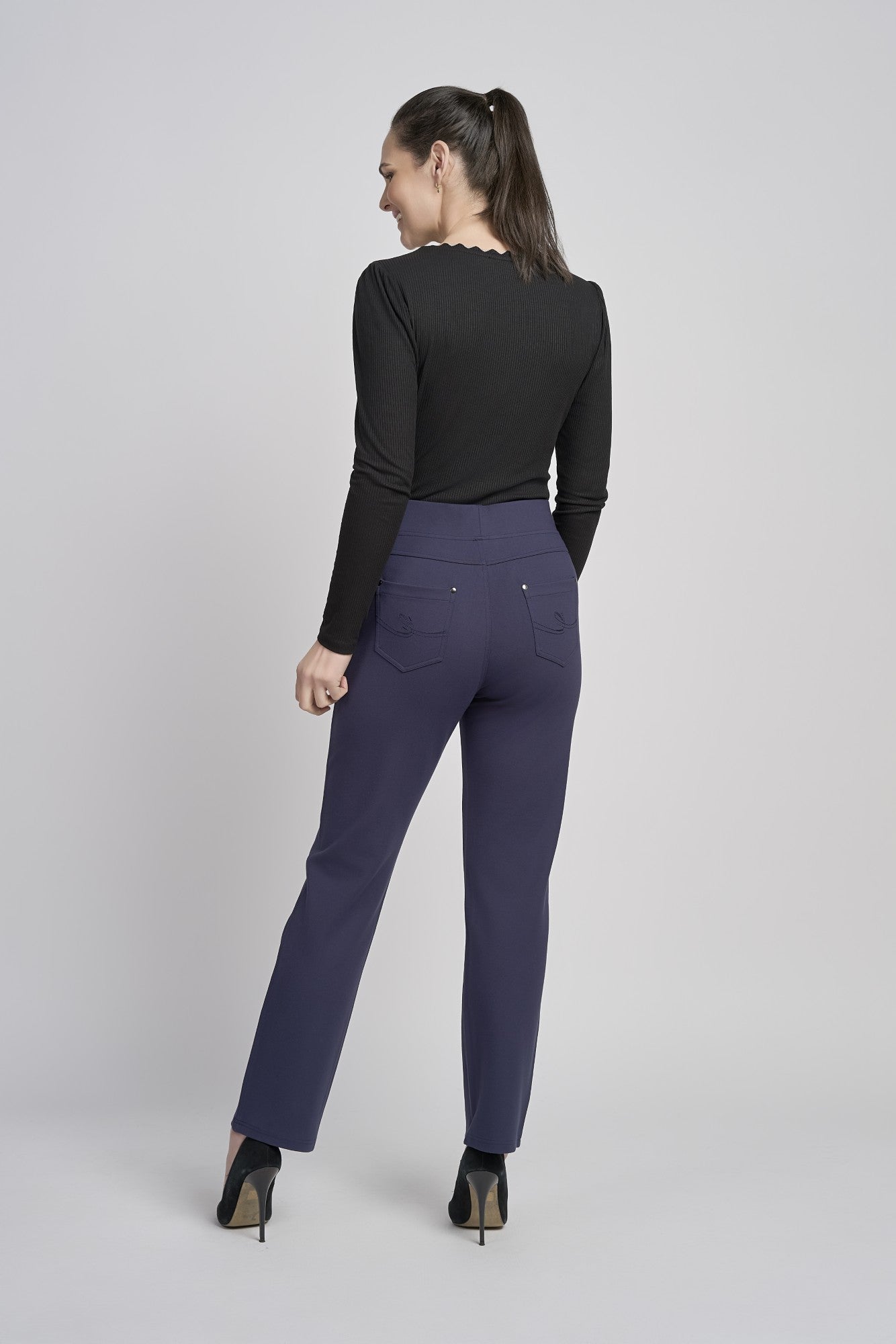 Pinnns - Ladies Ponte Jean Style Pull Up Trouser - Navy 280T - Wildvine Clothing, Spalding, Lincolnshire