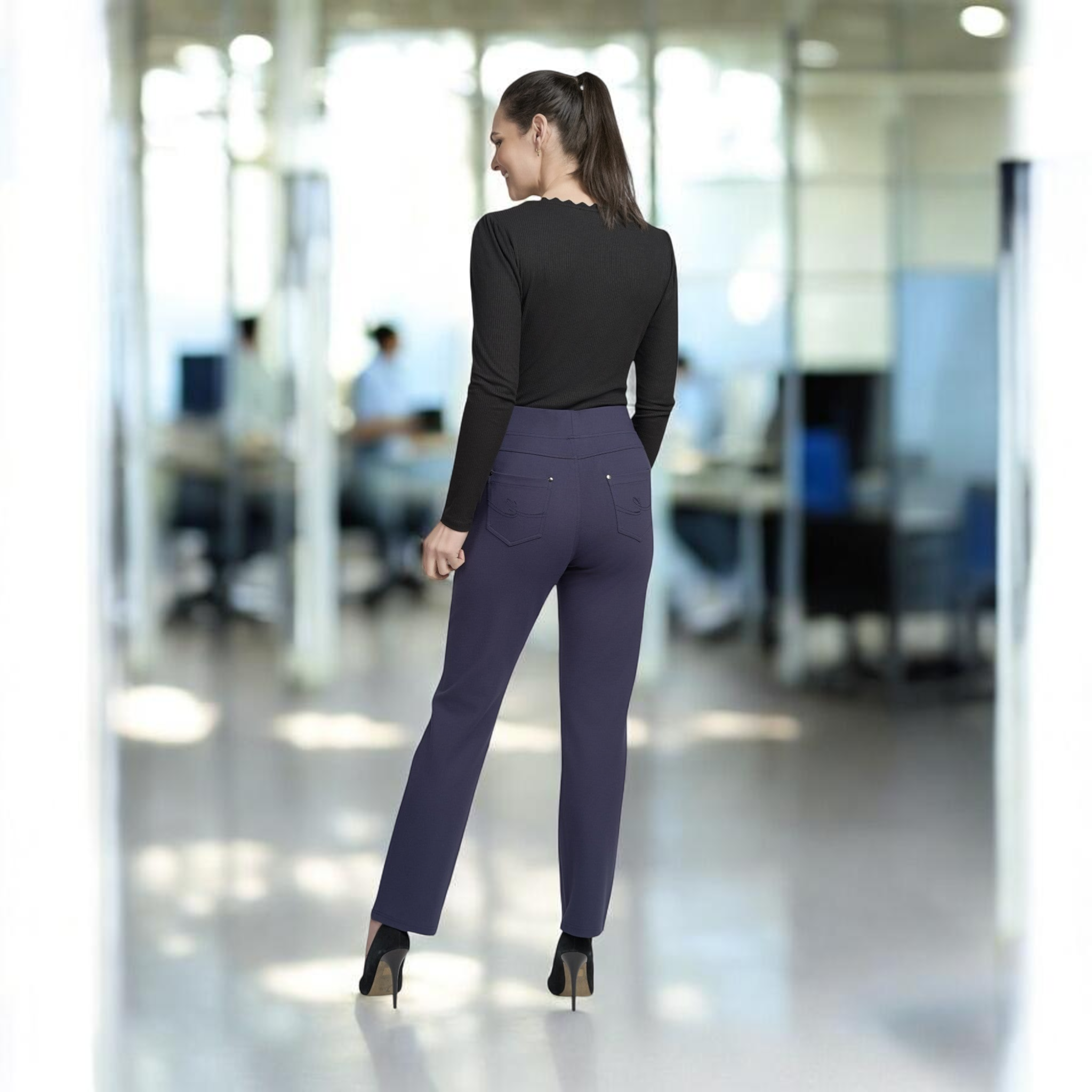 Pinnns - Ladies Ponte Jean Style Pull Up Trouser - Navy 280T - Wildvine Clothing, Spalding, Lincolnshire