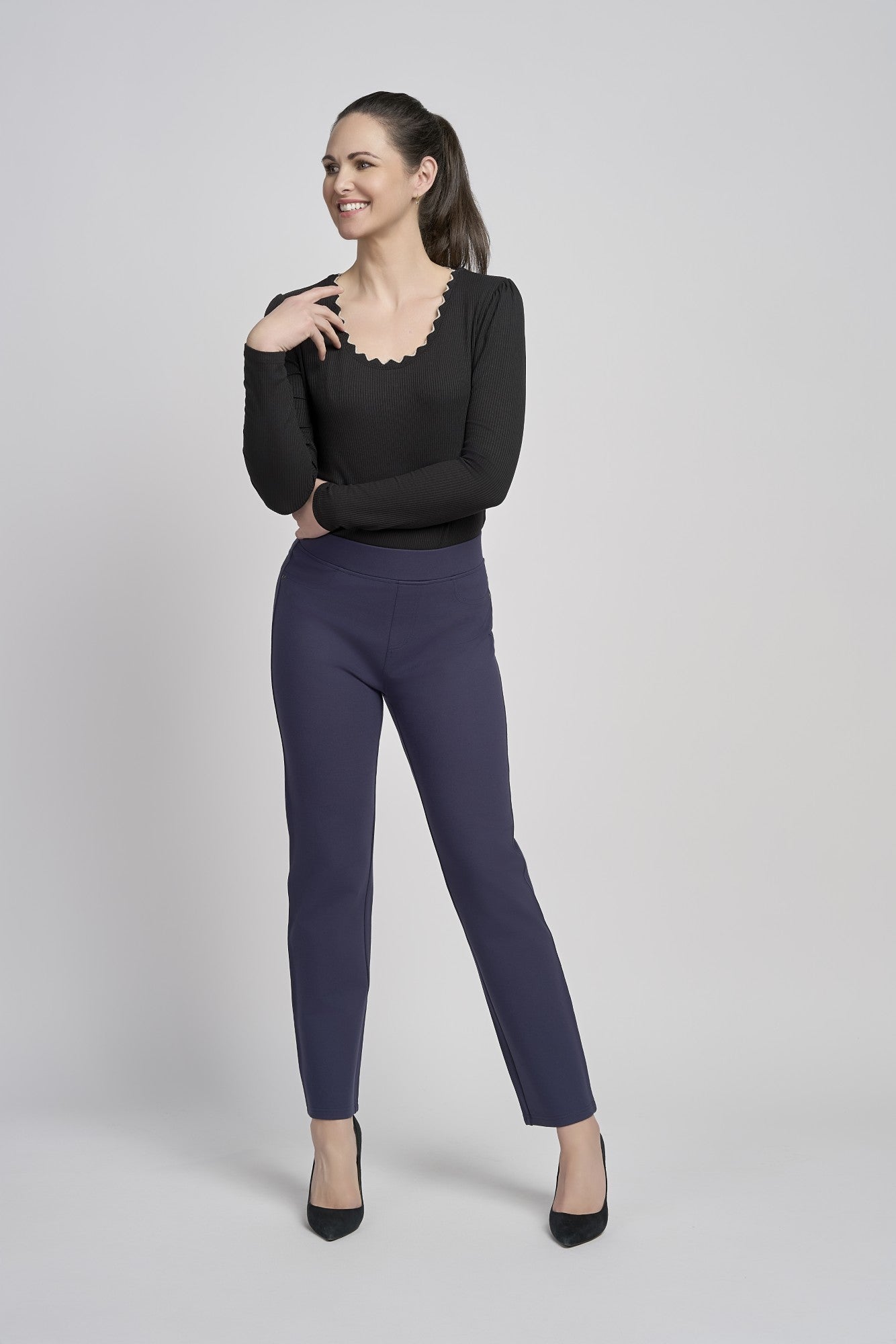 Pinnns - Ladies Ponte Jean Style Pull Up Trouser - Navy 280T - Wildvine Clothing, Spalding, Lincolnshire