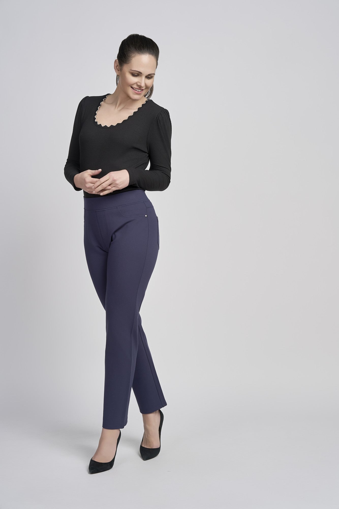 Pinnns - Ladies Ponte Jean Style Pull Up Trouser - Navy 280T - Wildvine Clothing, Spalding, Lincolnshire