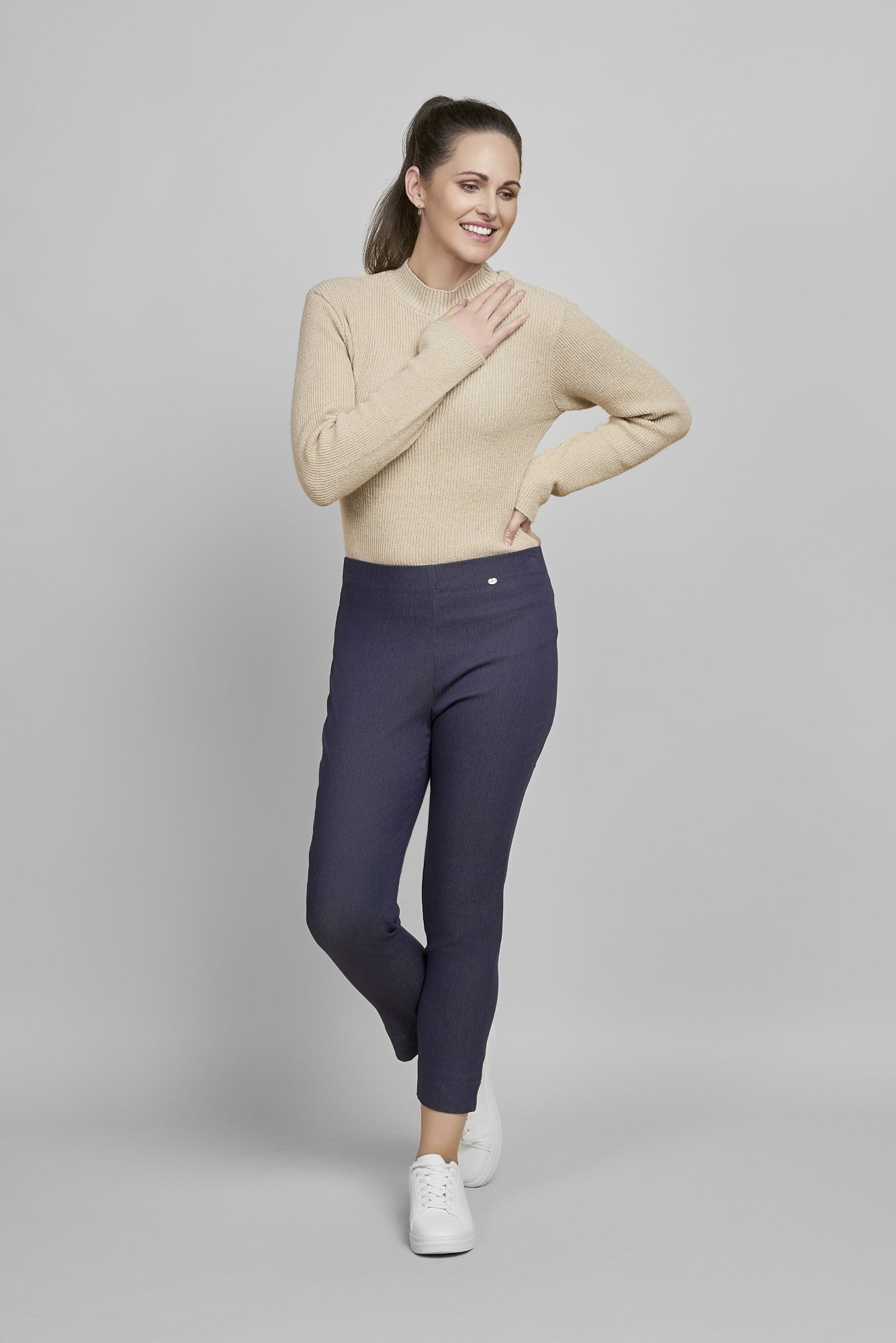Pinns - Ladies - Slim Leg Bengaline Ankle Grazer with Back Split - Slub Denim 302CT - Wildvine Clothing, Spalding, Lincolnshire