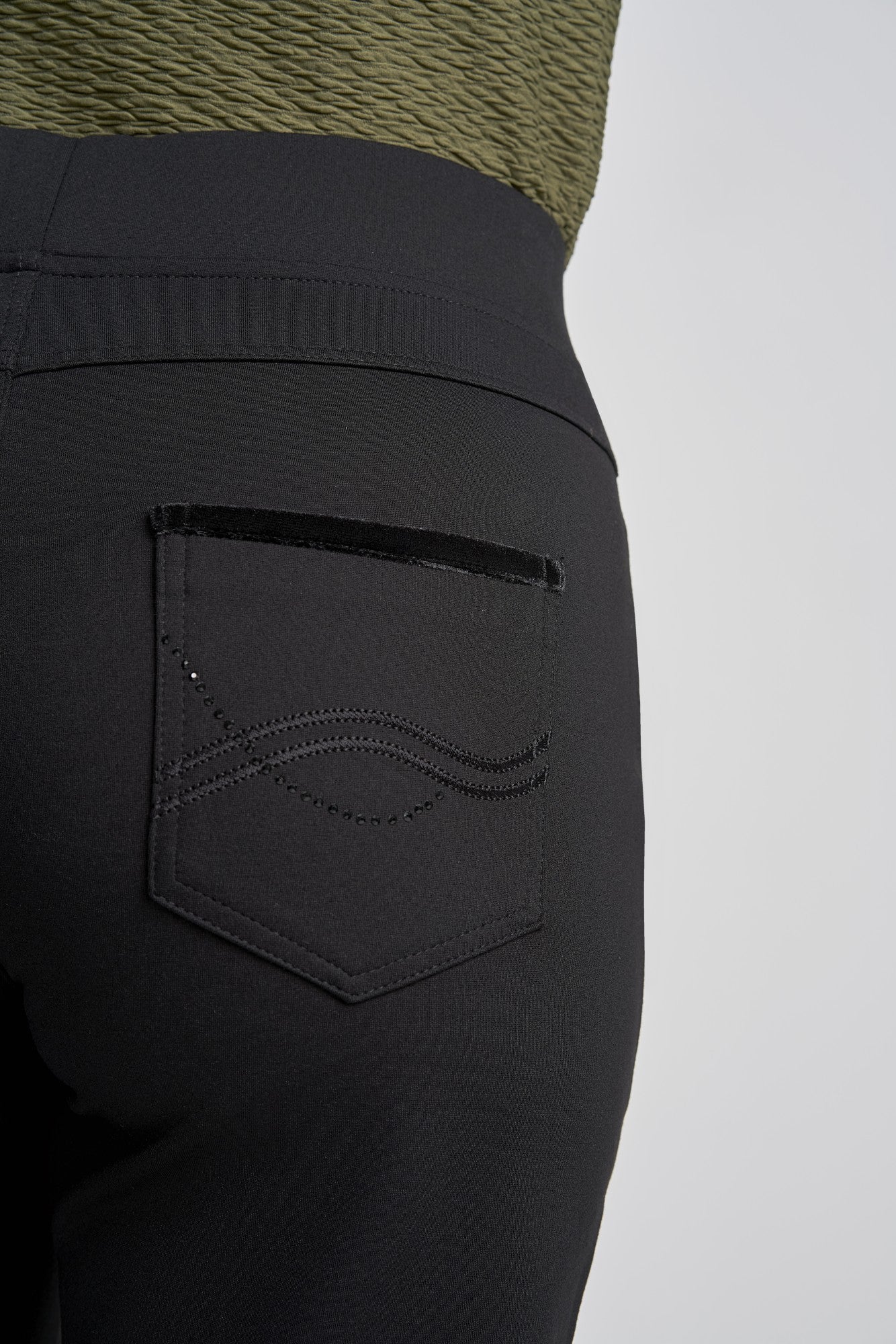 Pinns - Ladies Ponte Jean Style Trouser with Crystal and Velvet Pocket Detail - Black 405T - Wildvine Clothing, Spalding, Lincolnshire