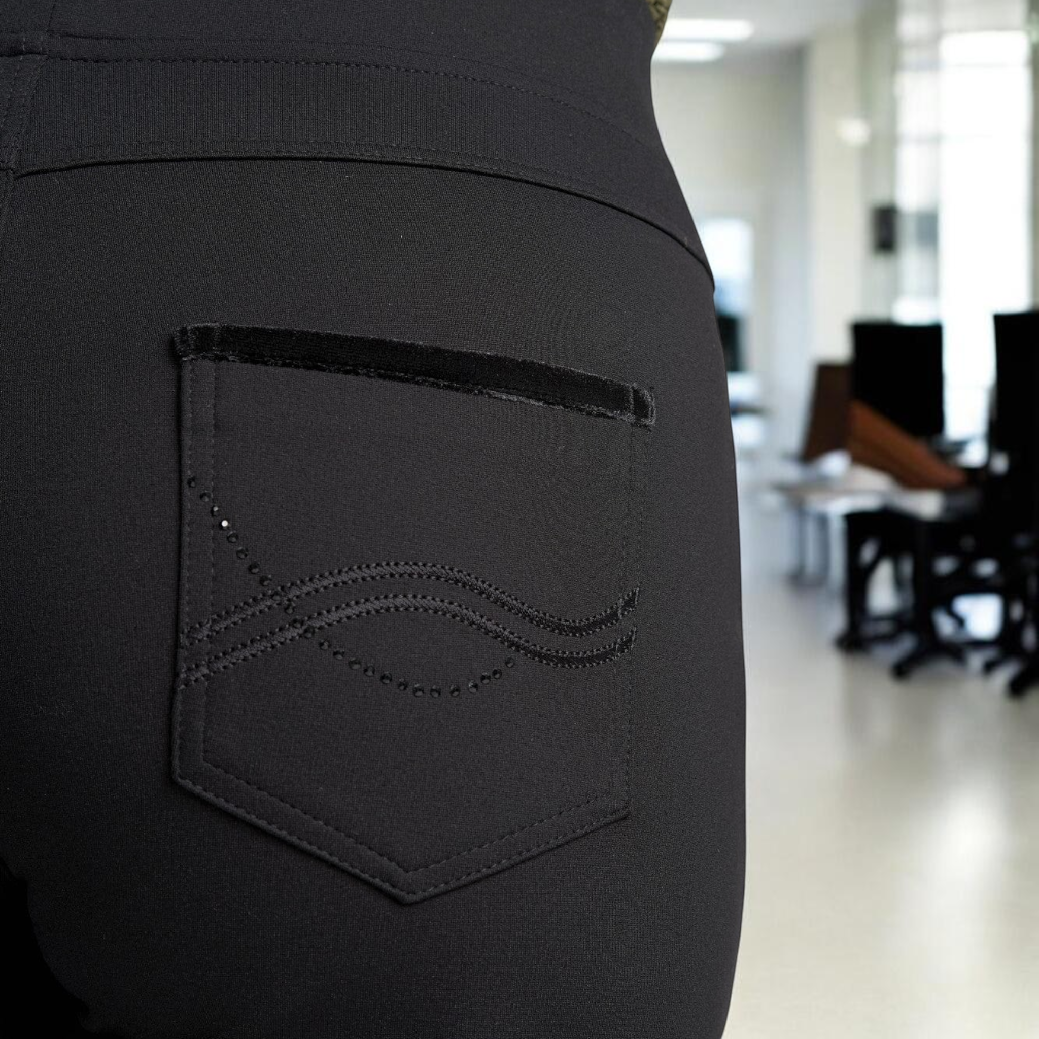 Pinns - Ladies Ponte Jean Style Trouser with Crystal and Velvet Pocket Detail - Black 405T - Wildvine Clothing, Spalding, Lincolnshire