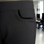 Pinns - Ladies Ponte Jean Style Trouser with Crystal and Velvet Pocket Detail - Black 405T - Wildvine Clothing, Spalding, Lincolnshire