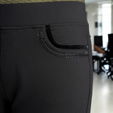 Pinns - Ladies Ponte Jean Style Trouser with Crystal and Velvet Pocket Detail - Black 405T - Wildvine Clothing, Spalding, Lincolnshire