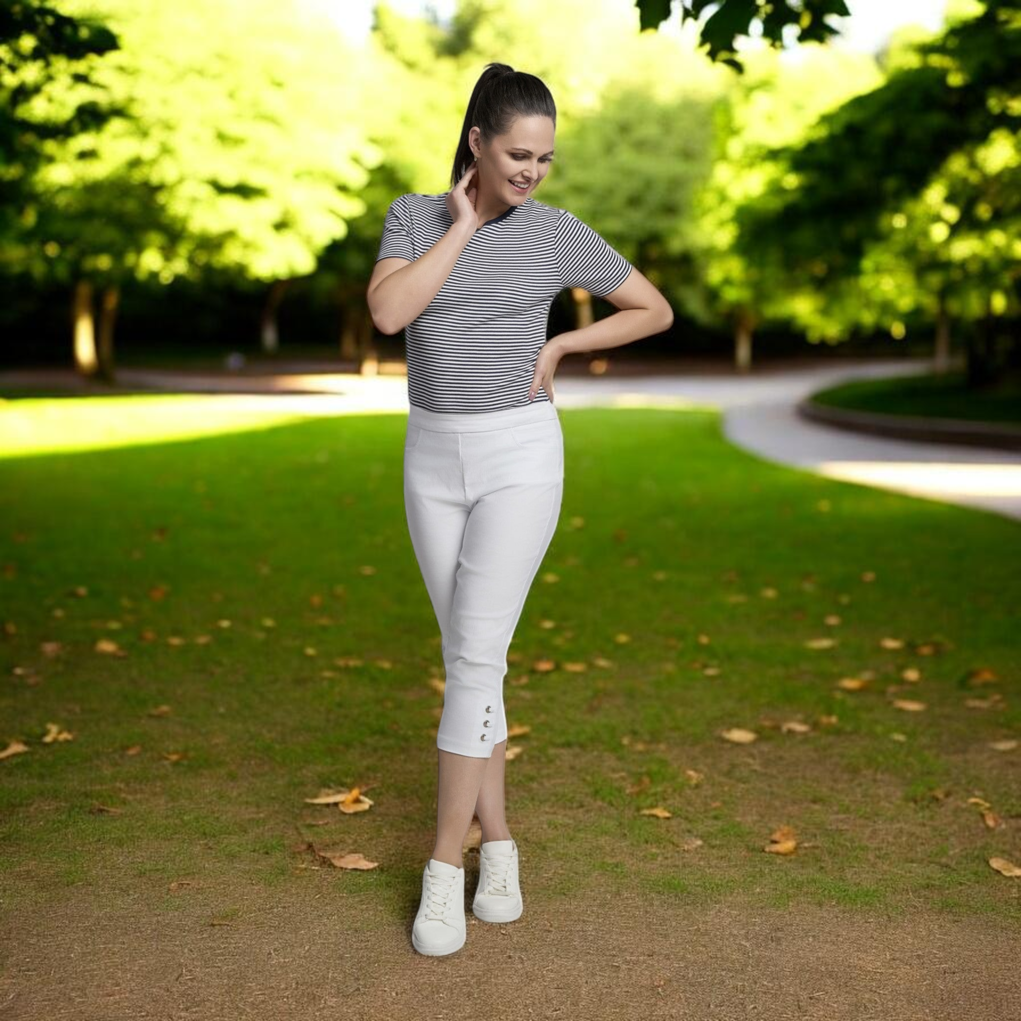 Pinnns - Ladies - Figure Sculpting Bengaline Crop Trousers - White 408C - Wildvine Clothing, Spalding, Lincolnshire