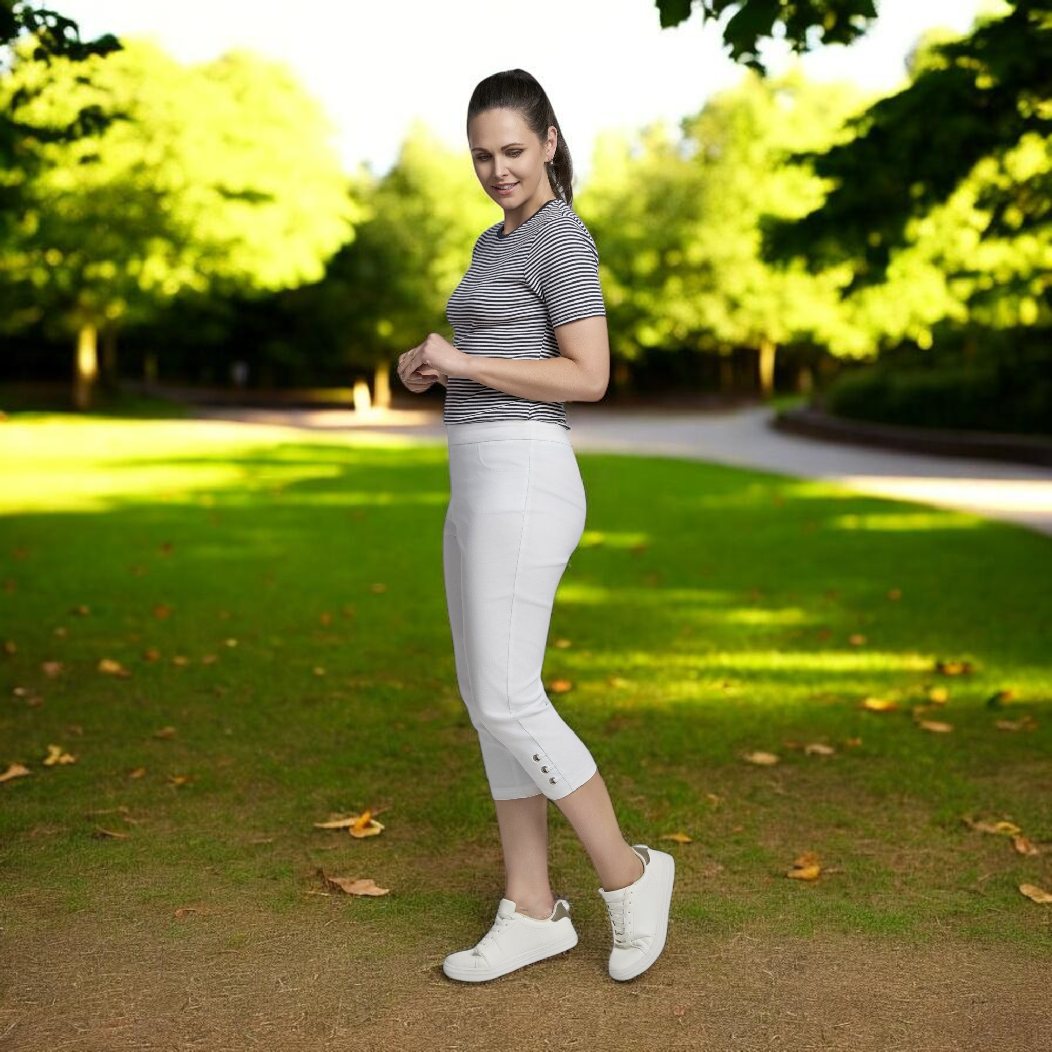 Pinnns - Ladies - Figure Sculpting Bengaline Crop Trousers - White 408C - Wildvine Clothing, Spalding, Lincolnshire