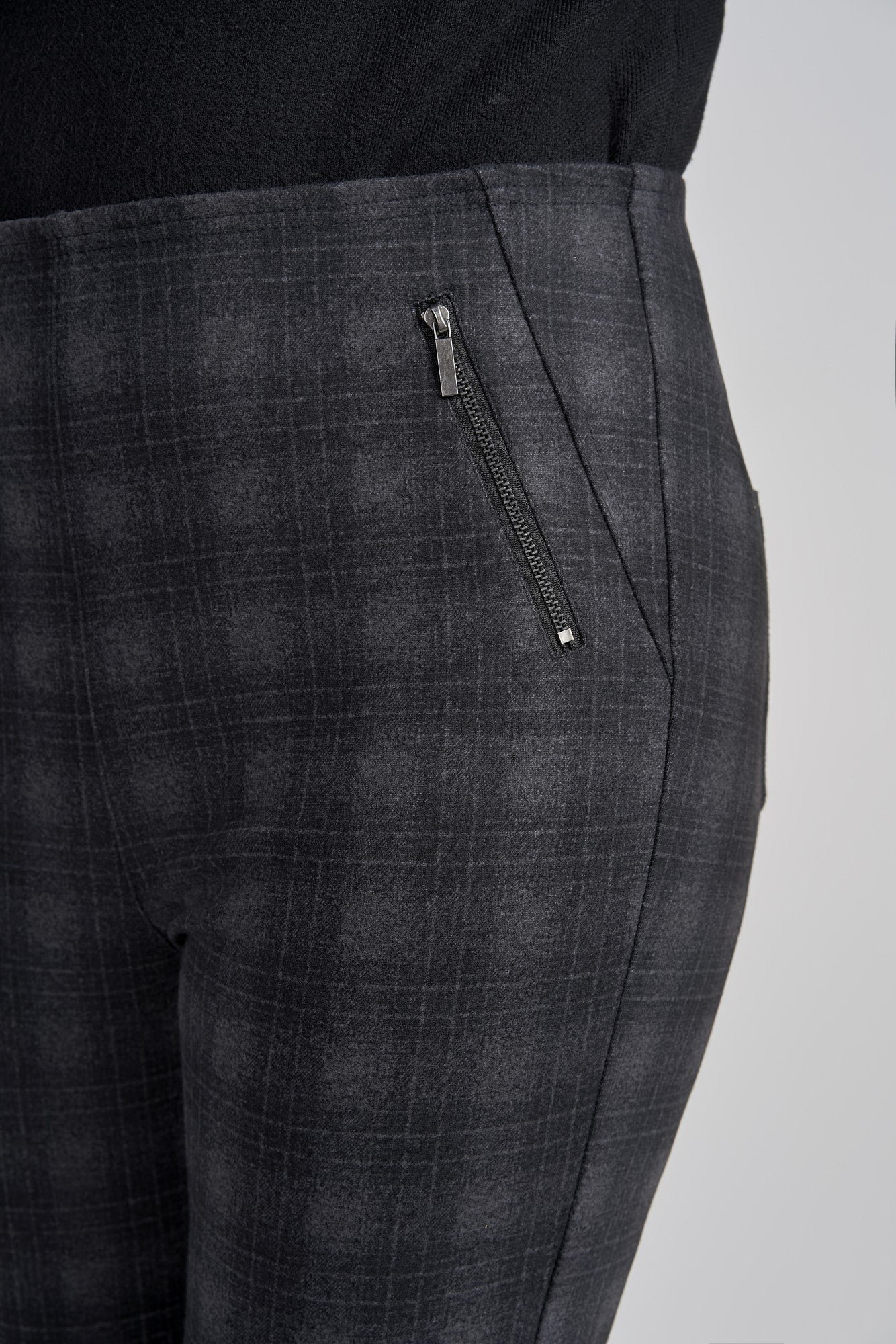 Pinns - Ladies Ponte Pull Up Legging with Stylish Front Zippers - Grey Check 420T/S08SGC - Wildvine Clothing, Spalding, Lincolnshire