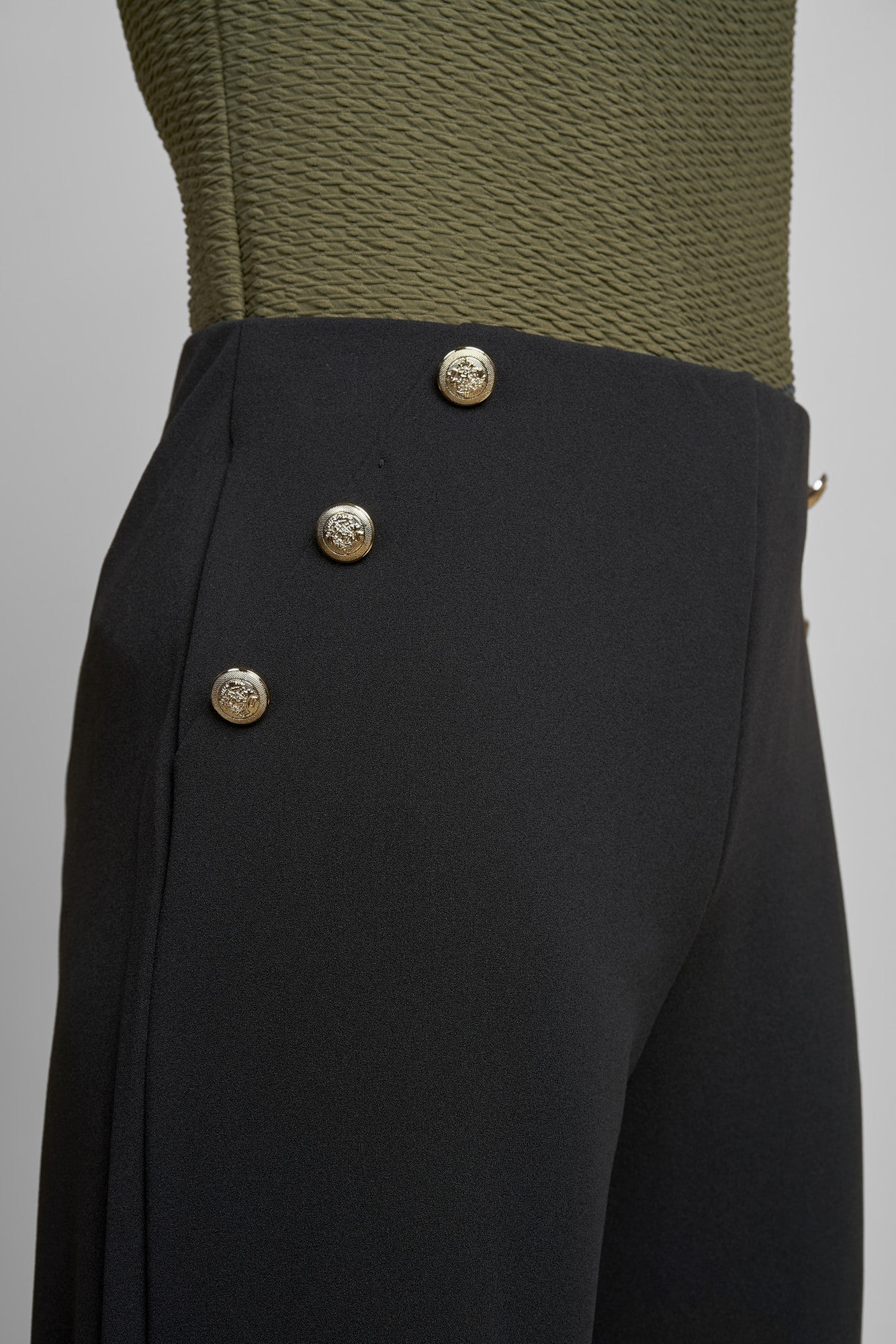 Pinns - Ladies Wide Leg Jersey Trouser with Button Feature - Black 457T - Wildvine Clothing, Spalding, Lincolnshire