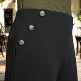 Pinns - Ladies Wide Leg Jersey Trouser with Button Feature - Black 457T - Wildvine Clothing, Spalding, Lincolnshire