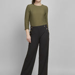 Pinns - Ladies Wide Leg Jersey Trouser with Button Feature - Black 457T - Wildvine Clothing, Spalding, Lincolnshire