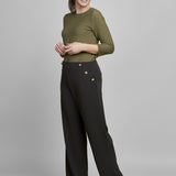 Pinns - Ladies Wide Leg Jersey Trouser with Button Feature - Black 457T - Wildvine Clothing, Spalding, Lincolnshire