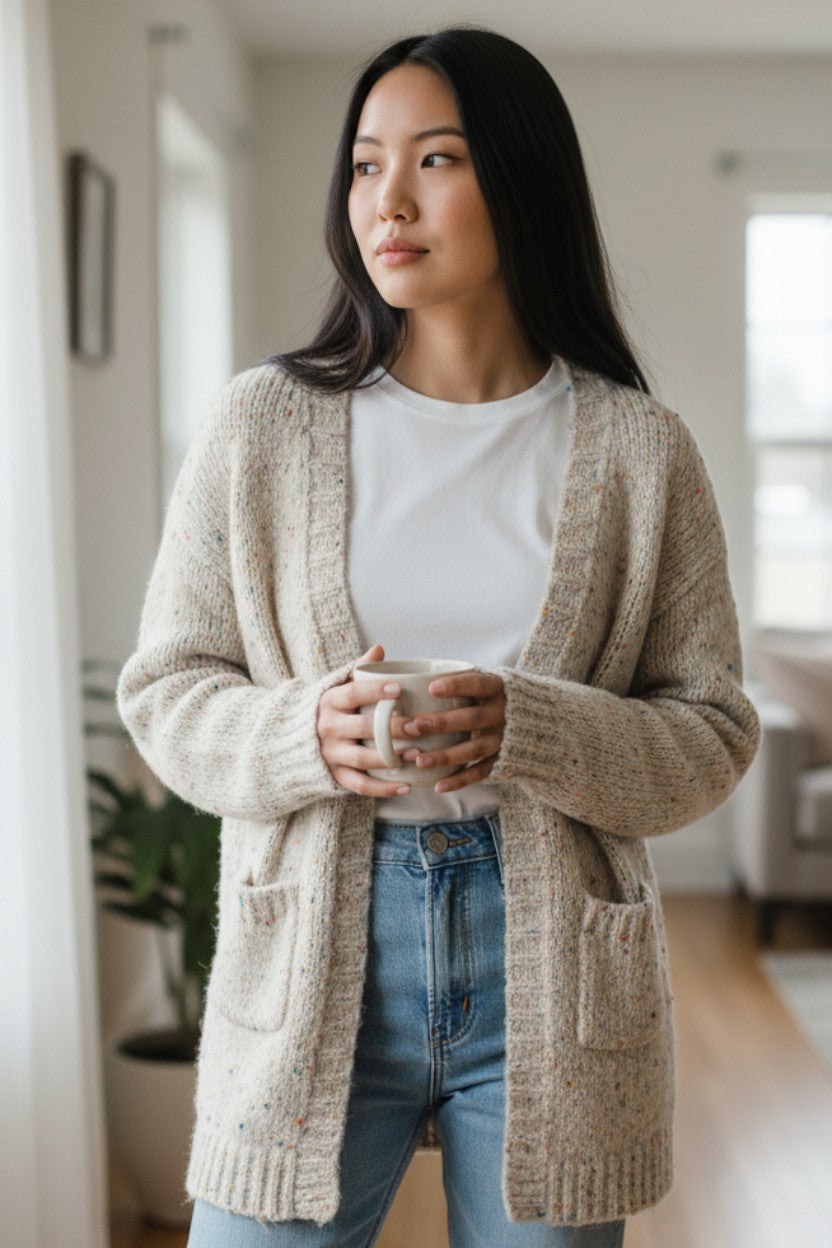 Wild Flower - Ladies - Space Dye Cardigan - Stone - Wildvine Clothing, Spalding, Lincolnshire