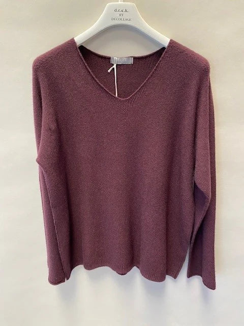 D.E.C.K By Decollage - Ladies V neck Classic Knit - Mulberry - Wildvine Clothing, Spalding, Lincolnshire
