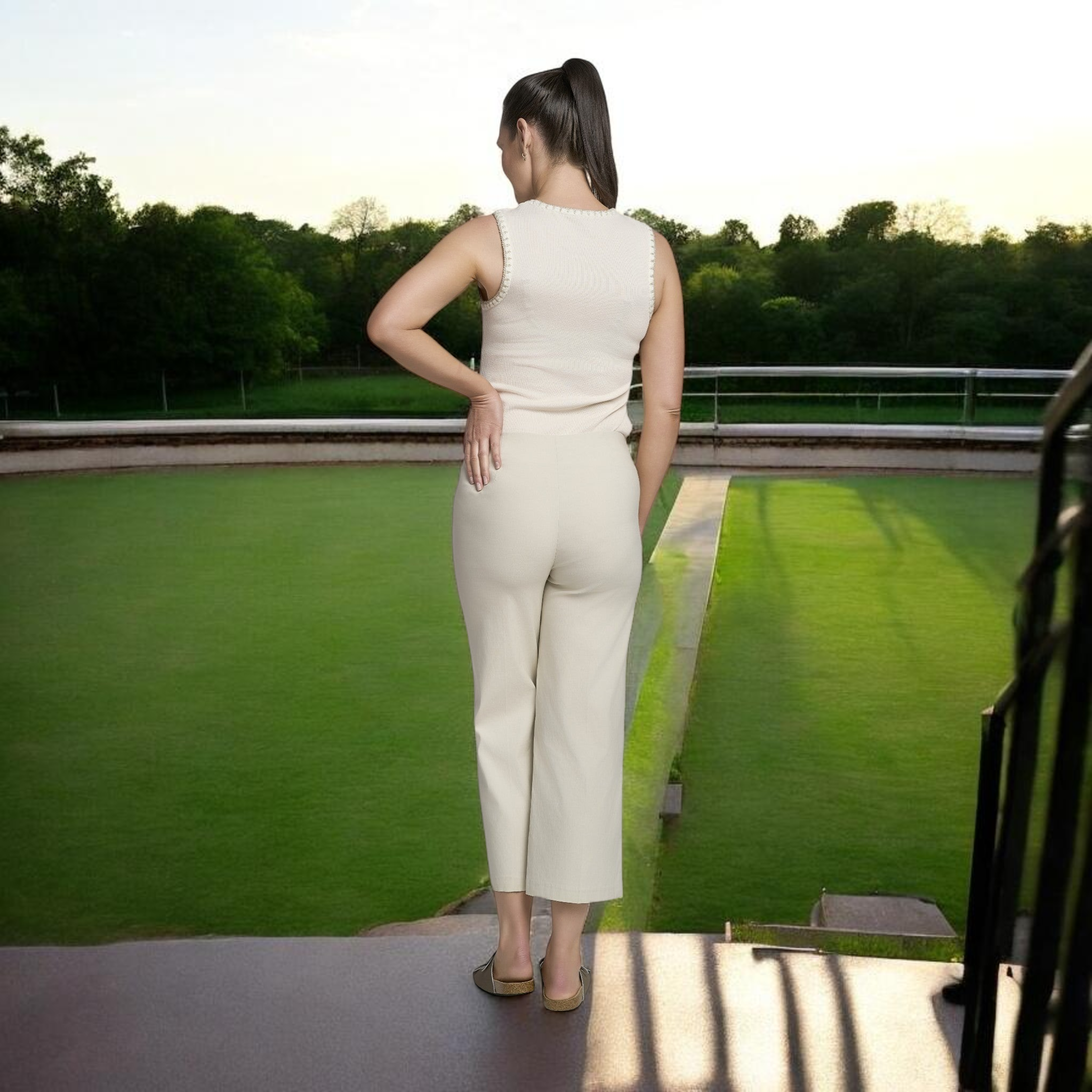 Pinnns - Ladies - Stylish Wide Leg Culotte Trousers With Button Feature - Ecru 638C - Wildvine Clothing, Spalding, Lincolnshire