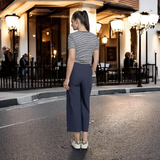 Pinnns - Ladies - Stylish Wide Leg Culotte Trousers With Button Feature - Navy 638C - Wildvine Clothing, Spalding, Lincolnshire
