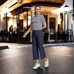 Pinnns - Ladies - Stylish Wide Leg Culotte Trousers With Button Feature - Navy 638C - Wildvine Clothing, Spalding, Lincolnshire