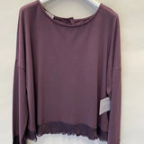 D.E.C.K By Decollage - Ladies Satin Trim Back Button Top - Mulberry - Wildvine Clothing, Spalding, Lincolnshire