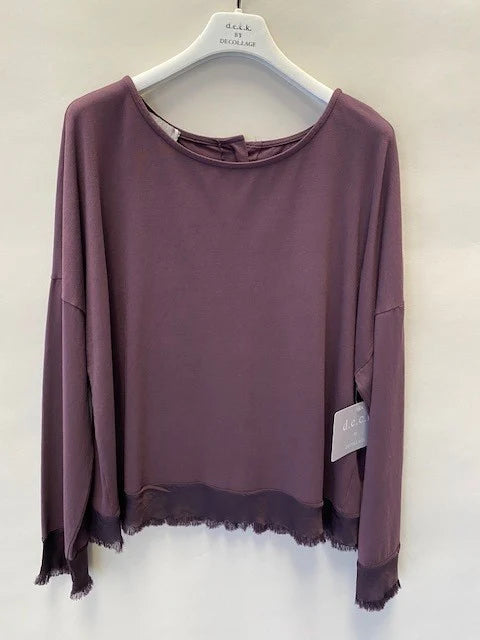 D.E.C.K By Decollage - Ladies Satin Trim Back Button Top - Mulberry - Wildvine Clothing, Spalding, Lincolnshire