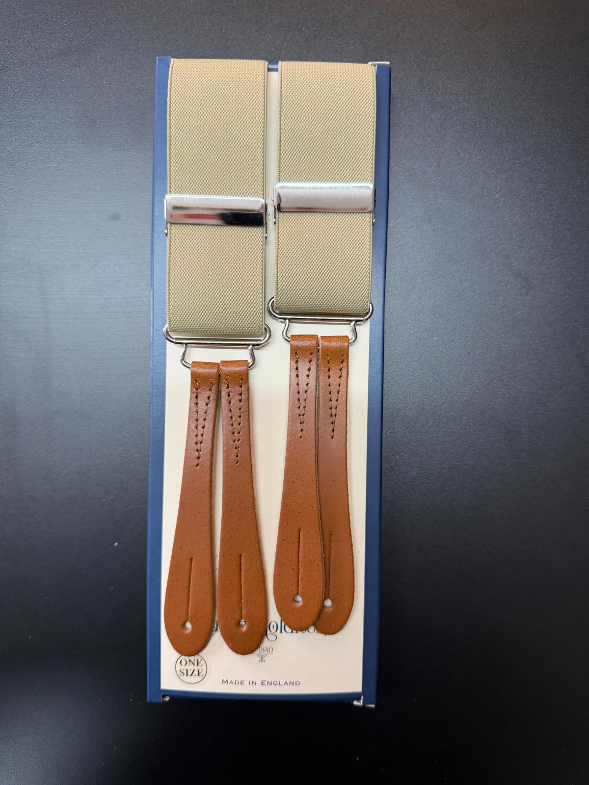 Hunt & Holditch - Mens - Plain Beige Braces - Silver Fit-Tan Leather - One Size - Wildvine Clothing, Spalding, Lincolnshire