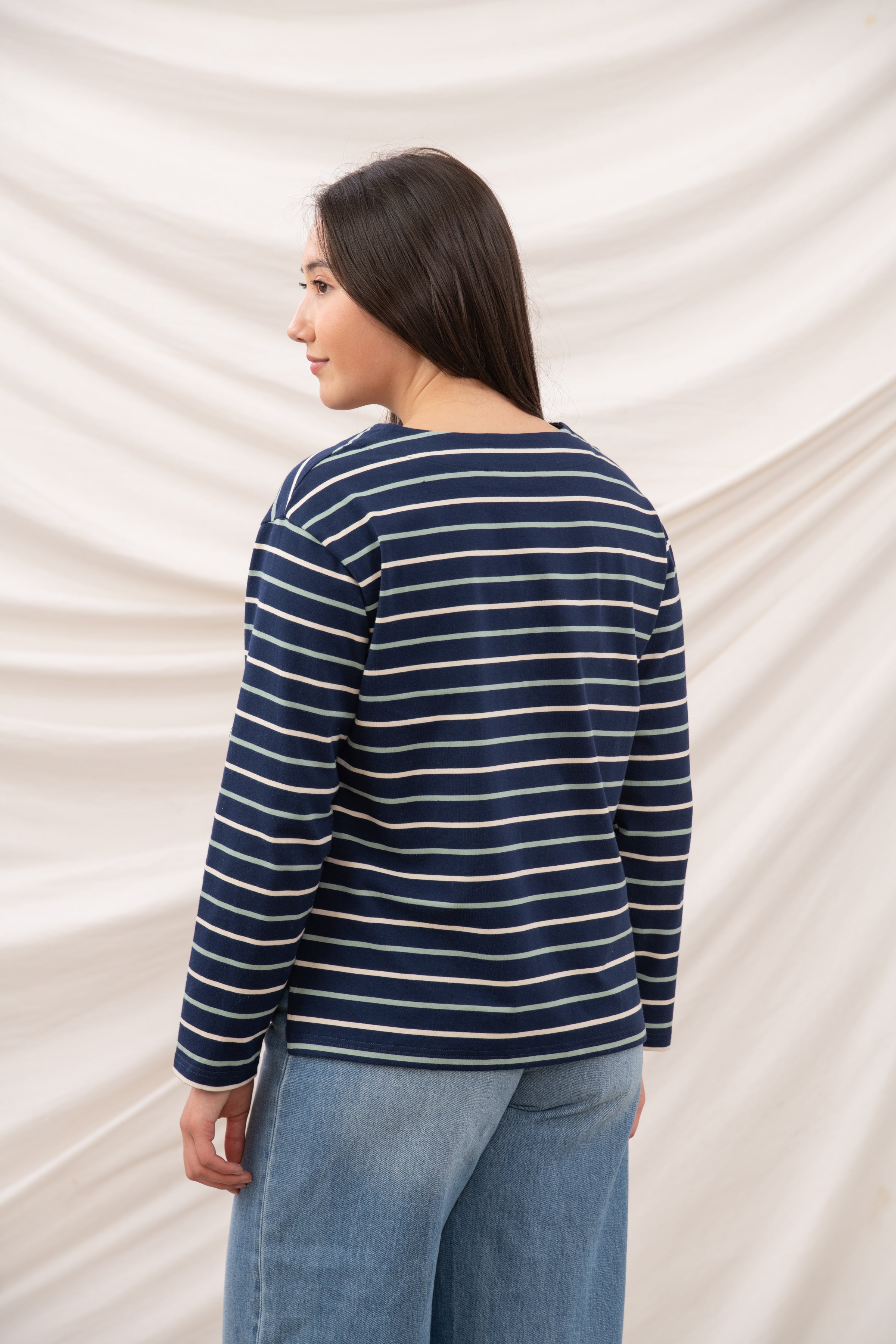 Lighthouse - Ladies Causeway II Top - Navy Cream/Sage Stripe - Wildvine Clothing, Spalding, Lincolnshire