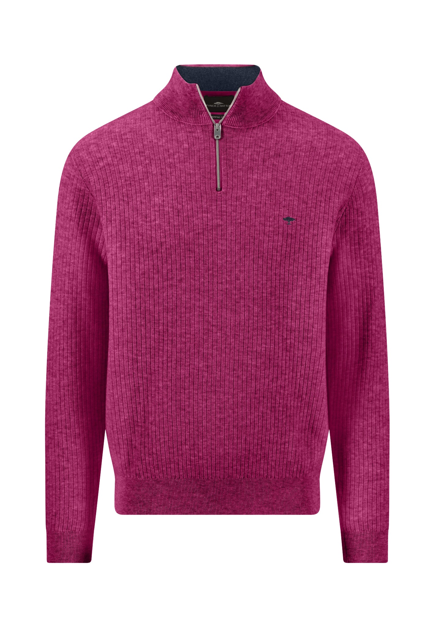 Fynch-Hatton - Mens - Ribbed Knitted Sweater - Troyer-Zip - Grape - 1608234 416 - Wildvine Clothing, Spalding, Lincolnshire