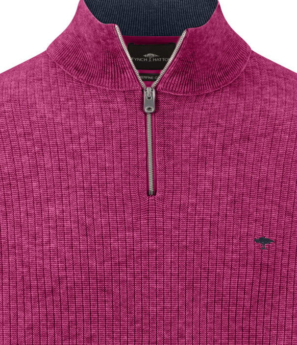 Fynch-Hatton - Mens - Ribbed Knitted Sweater - Troyer-Zip - Grape - 1608234 416 - Wildvine Clothing, Spalding, Lincolnshire