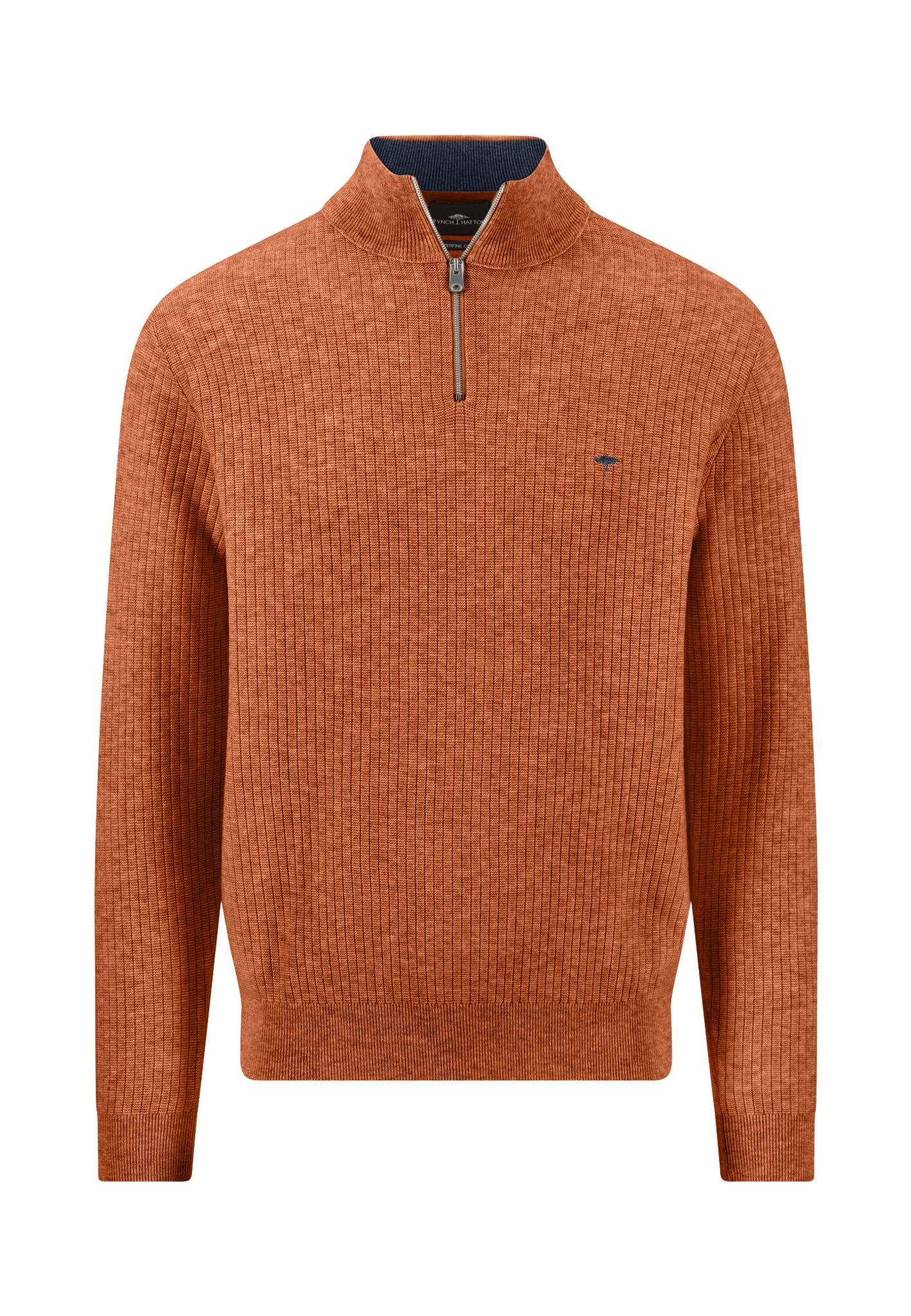 Fynch-Hatton - Mens - Ribbed Knitted Sweater - Troyer-Zip - Sienna - 1608234 818 - Wildvine Clothing, Spalding, Lincolnshire