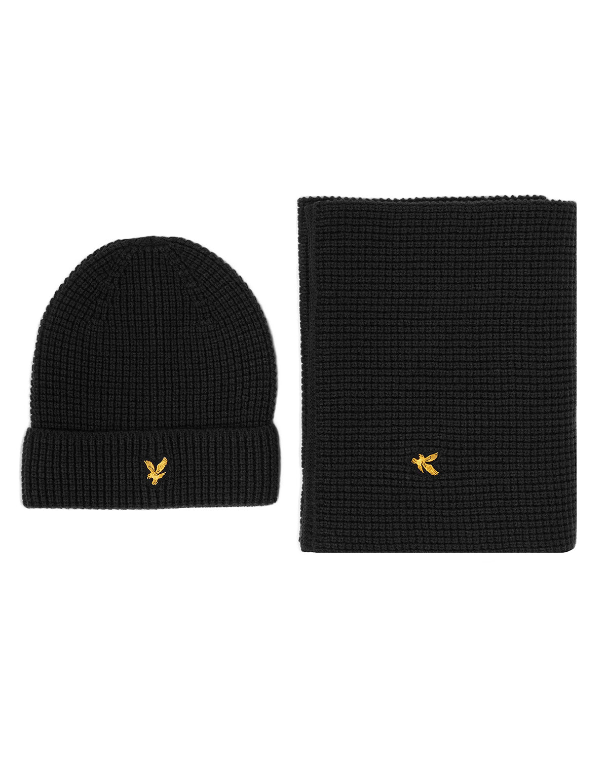 Lyle & Scott - Mens Lambswool Blend Scarf and Beanie Set - Jet Black Z865 - Wildvine Clothing, Spalding, Lincolnshire
