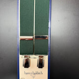 Hunt & Holditch - Mens - Plain Green Braces-Feathered Silver Clip - One Size - Wildvine Clothing, Spalding, Lincolnshire