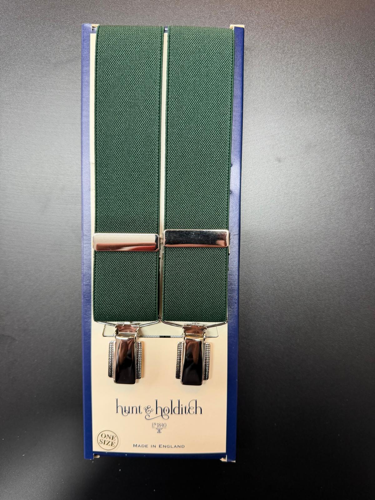 Hunt & Holditch - Mens - Plain Green Braces-Feathered Silver Clip - One Size - Wildvine Clothing, Spalding, Lincolnshire