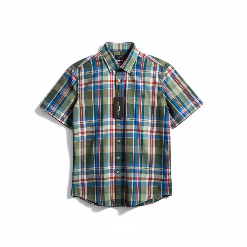 Fynch-Hatton - Mens Shirt - Modern Check - Vibrant Blue - 1/2 sleeve 622 - Wildvine Clothing, Spalding, Lincolnshire