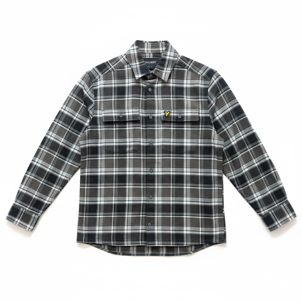 Lyle & Scott - Mens Brushed Cotton Check Shirt - Jet Black/ Limestone Y063 - Wildvine Clothing, Spalding, Lincolnshire