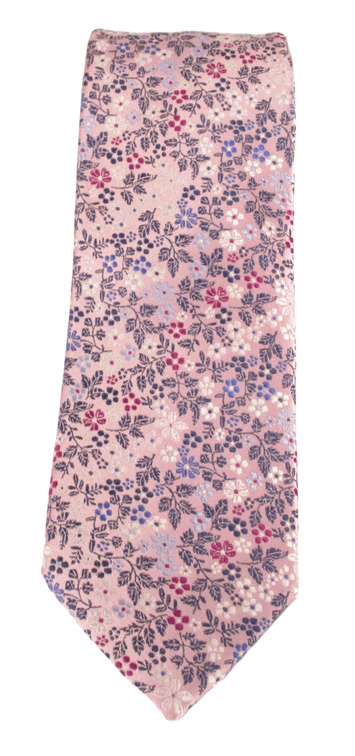 Van Buck - Mens - Pink Neat Small Flowers Red Label Silk Tie - Wildvine Clothing, Spalding, Lincolnshire
