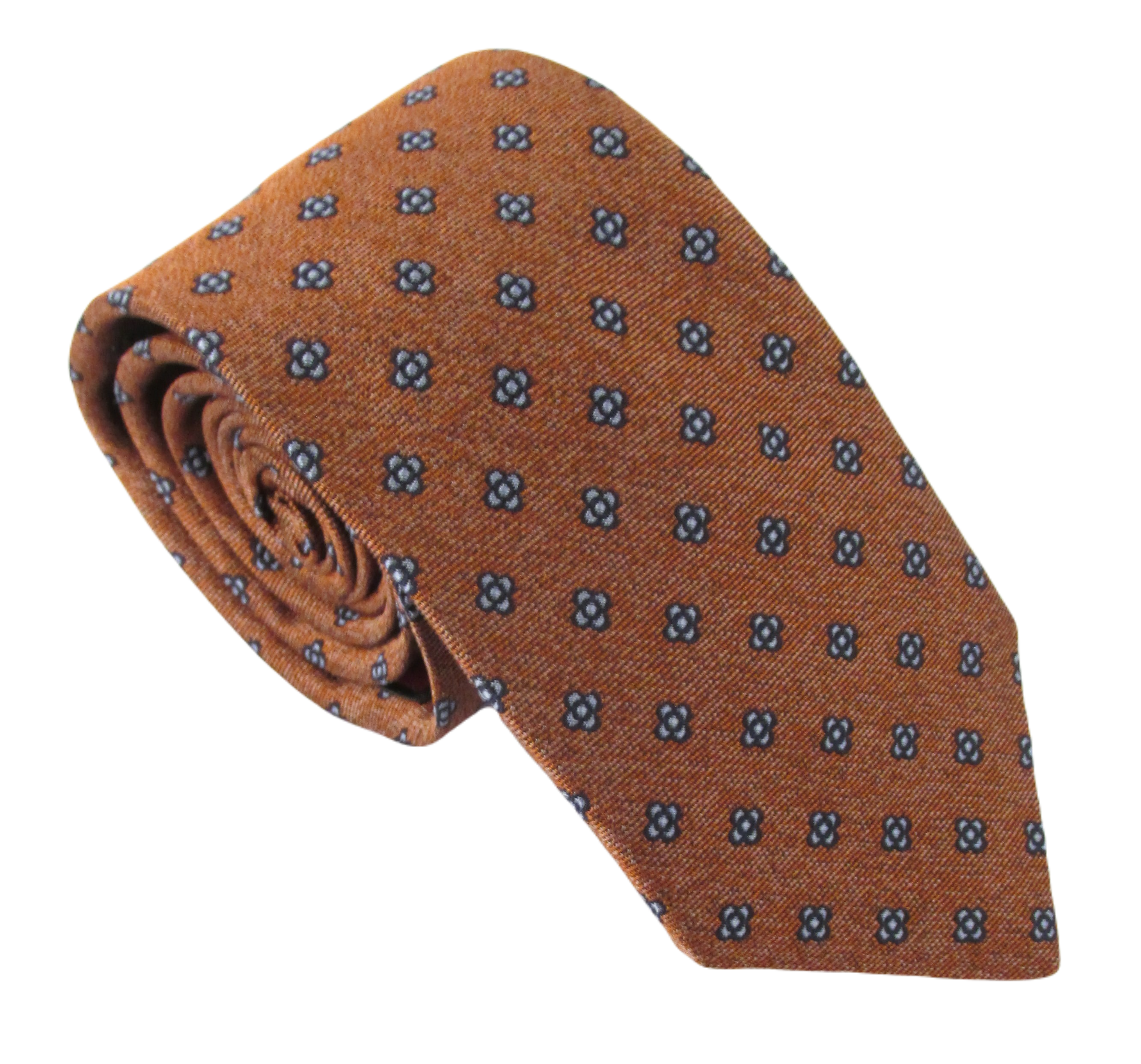 Van Buck - Mens - Rust Neat Medallion Flower Textured Red Label Silk Tie - Wildvine Clothing, Spalding, Lincolnshire