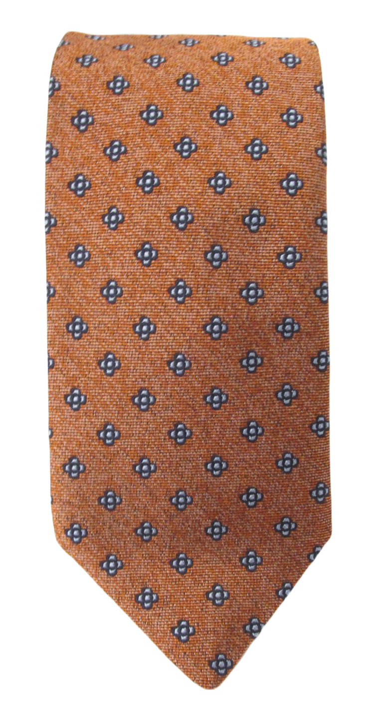 Van Buck - Mens - Rust Neat Medallion Flower Textured Red Label Silk Tie - Wildvine Clothing, Spalding, Lincolnshire